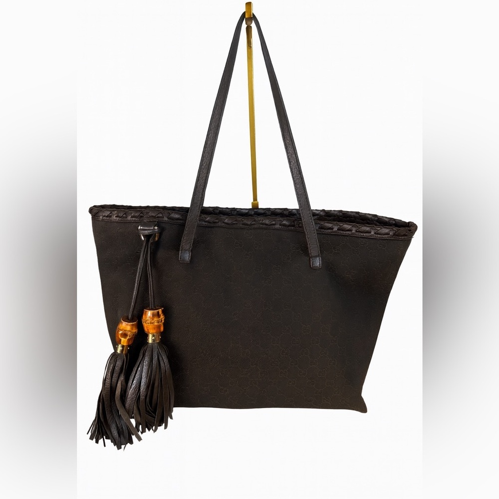 👜 Gucci Bamboo Tassel GG Canvas Tote Bag – Brown  SEE ADDITIONAL LISTING - Picture 15 of 16